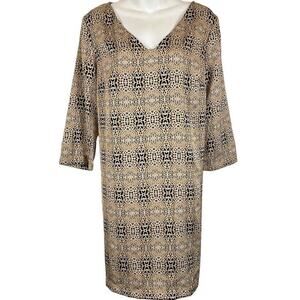 MNG by Mango Womens Animal Print Cheetah V-Neck Shift 3/4 Sleeve Dress sz 10